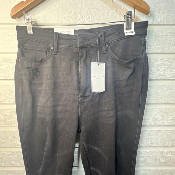 Judy Blue Black Denim Jeans distressed 15 32 eclipse tummy control flare NWT - Picture 3 of 16